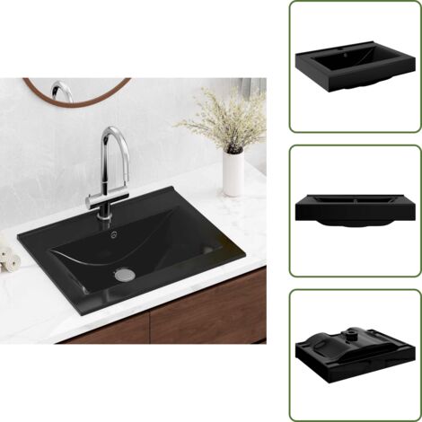 Drenaje - vidaXL Lavabo rectangular cerámica orificio de grifo negro 60x46 cm - Baño