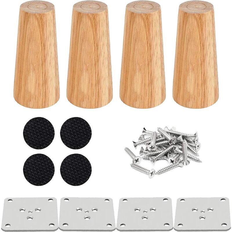 Lablanc - Drenky Lot de 4 Pieds De Meuble Bois Pied de lit 12 cm Pied Table Basse Droit Pieds Meuble Cuisine Finition Noyer avec Accessoires