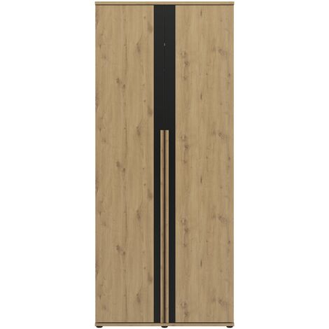 Dressing 2 portes 100 cm – Hauteur 235 cm – 1 étagère et 1 tube penderie – Chants ABS pour résistance aux petits chocs – Gami