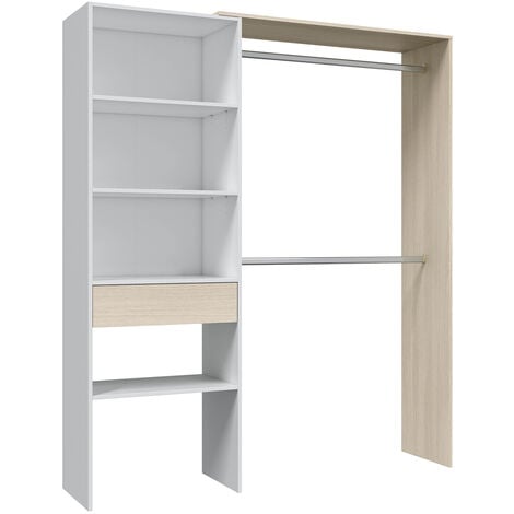 VS VENTA-STOCK Dressing armoire Marzo 1 tiroir, blanc et chêne, 158 cm longueur