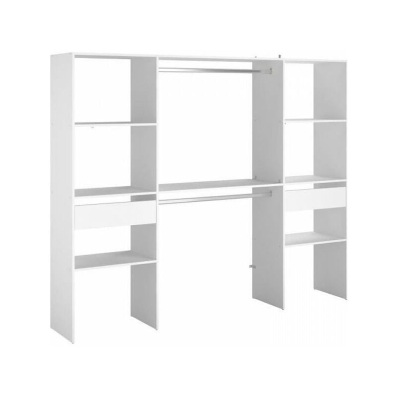 Kit dressing artic - Décor Blanc - 2 colonnes + 2 penderies + 2 tiroirs - l 220 x p 40 x h 180 cm Ekipa