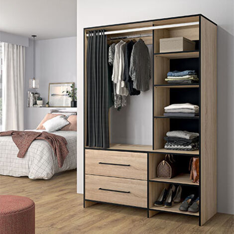 Dressing avec penderie et 2 tiroirs 122x50x182,1 cm noir et chêne