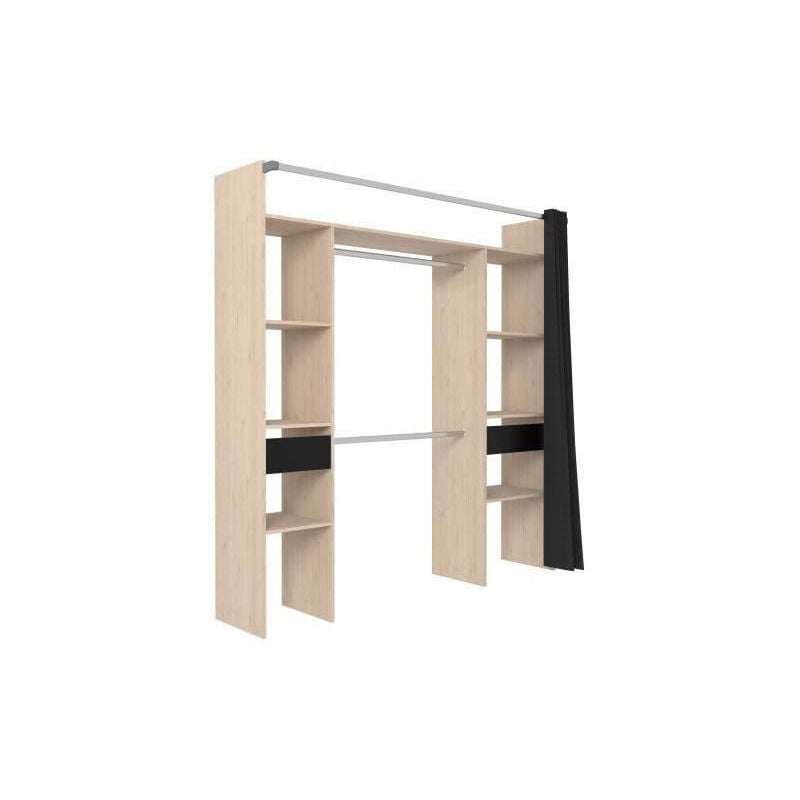 Dressing avec rideau - Decor chene jackson et noir - l 198 x p 48 x h 203 cm - como