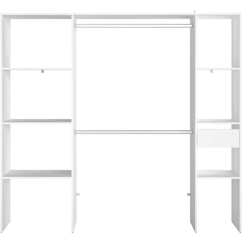 Elysée - Dressing blanc avec 6 étagères, 1 tiroir et 2 penderies : 198 x 40 x 180 cm