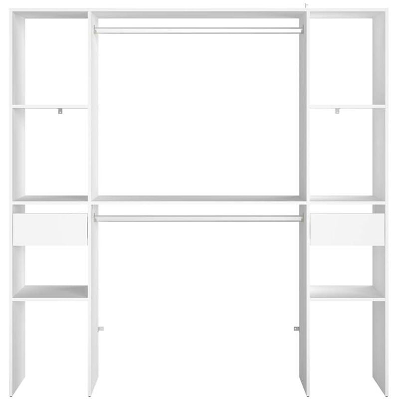 Elysée - Dressing blanc avec 6 étagères, 2 tiroirs et 2 penderies : 180 x 40 x 180 cm