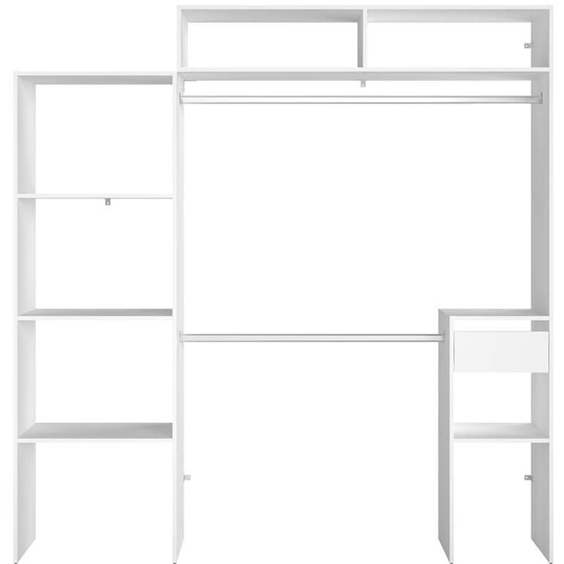 Elysée - Dressing blanc extensible avec penderie, étagères et tiroirs