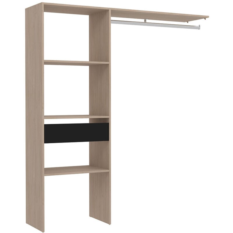 Elysée - Dressing bois avec 3 étagères, 1 tiroir et une penderie : 160 x 40 x 180 cm