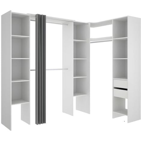 Dressing d'angle extensible DORIAN - L164/234 cm - Blanc et gris
