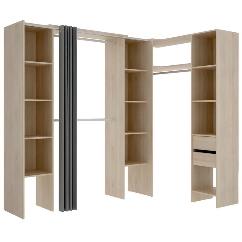 Dressing d'angle extensible dorian - L164/234 cm - Chêne et gris