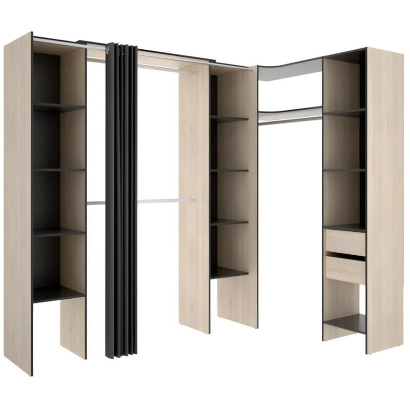 Dressing d'angle extensible dorian - L164/234 cm - Chêne et anthracite