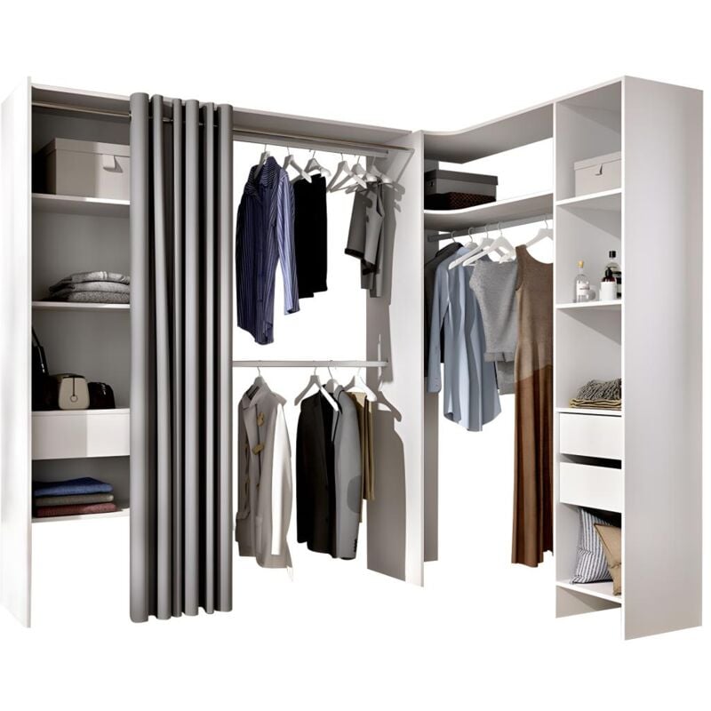 Dressing d'angle extensible gontran - L164/214 cm - Blanc et gris