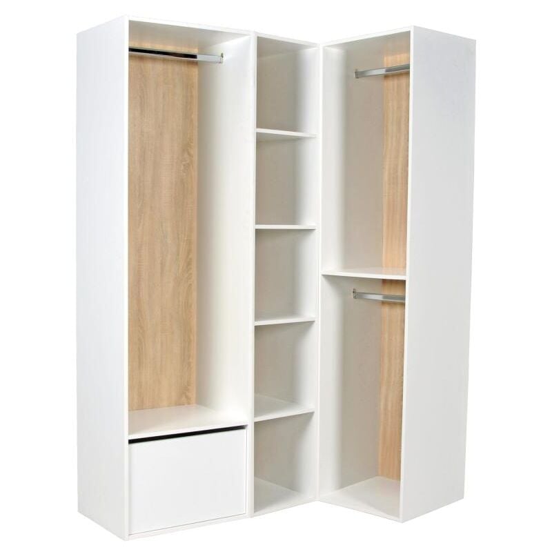 Vente-unique - Dressing d'angle modulable - L144,5 cm - Blanc et naturel - tamoka
