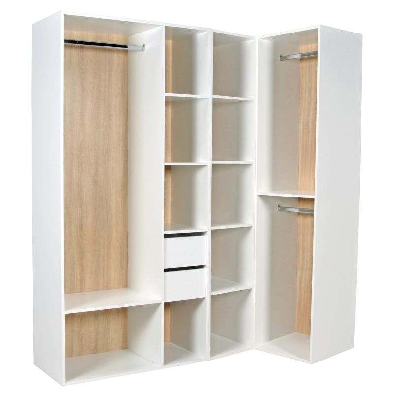 Vente-unique - Dressing d'angle modulable - L182,5 cm - Blanc et naturel - tamoka