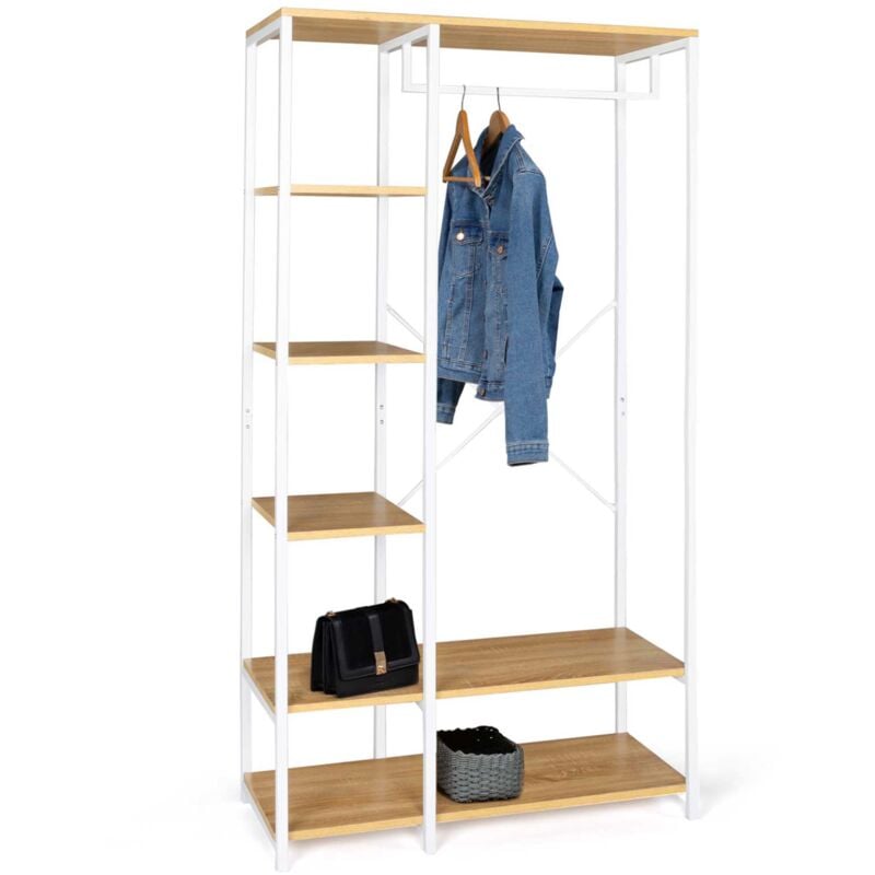 Dressing penderie étagères L. 90 cm DETROIT design industriel bois et métal blanc