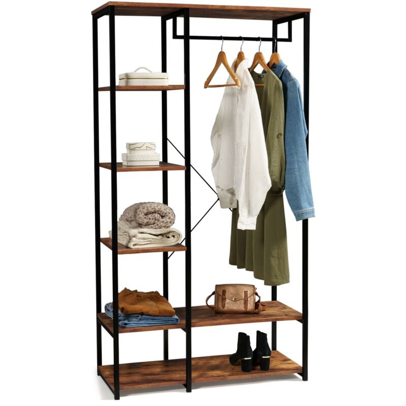 Dressing penderie étagères l. 90 cm hawkins bois foncé design industriel