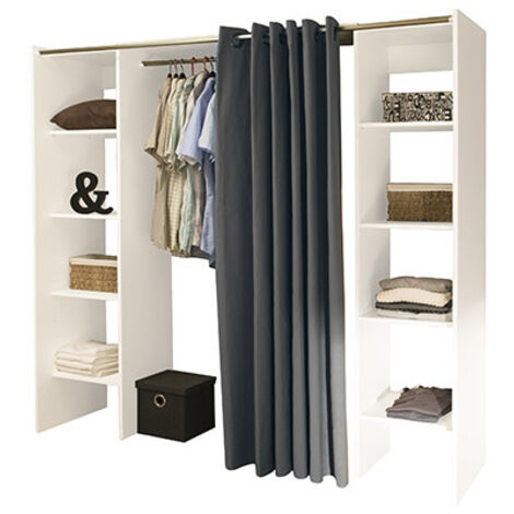 Dressing extensible 2 colonnes blanc et rideau anthracite - CLOTHES