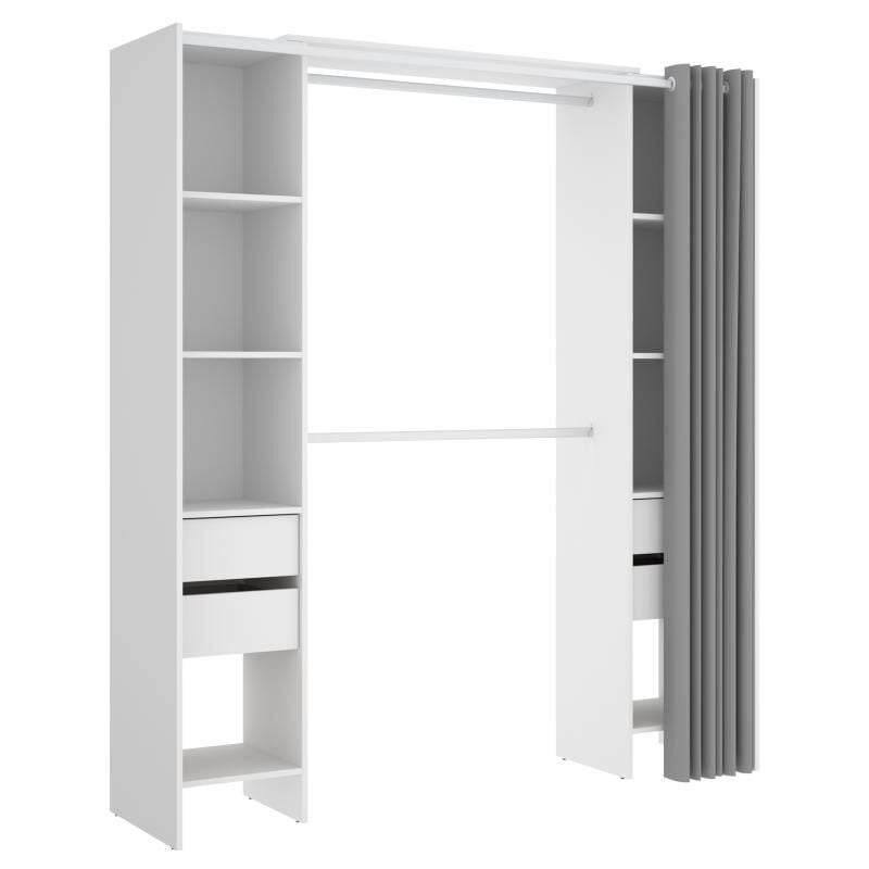 Dekit - Dressing extensible avec rideau - L110/178 cm - Blanc - lonaza