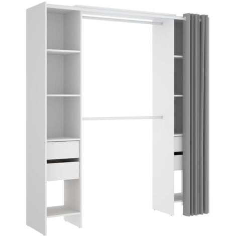 Dressing extensible avec rideau - L110/178 cm - Blanc - LONAZA