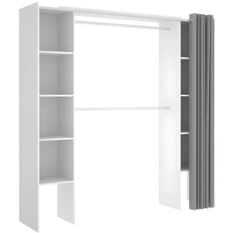 Dressing extensible DORIAN avec rideau - L110/180 cm - Coloris : Blanc et gris