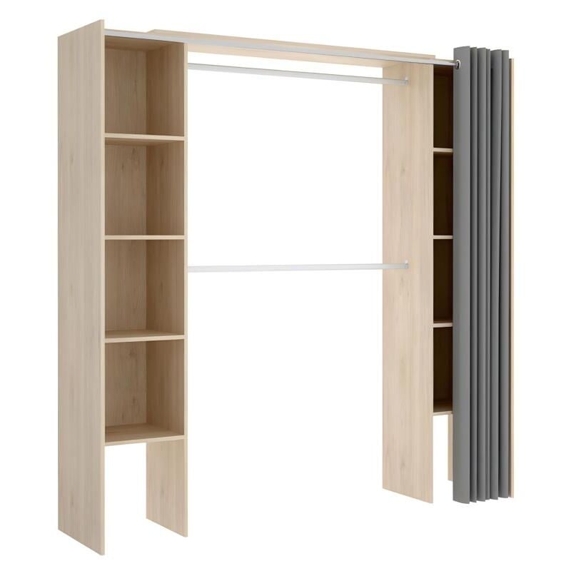 Mobimarket - Dressing extensible dorian avec rideau - L110/180 cm - Coloris : Chêne et gris