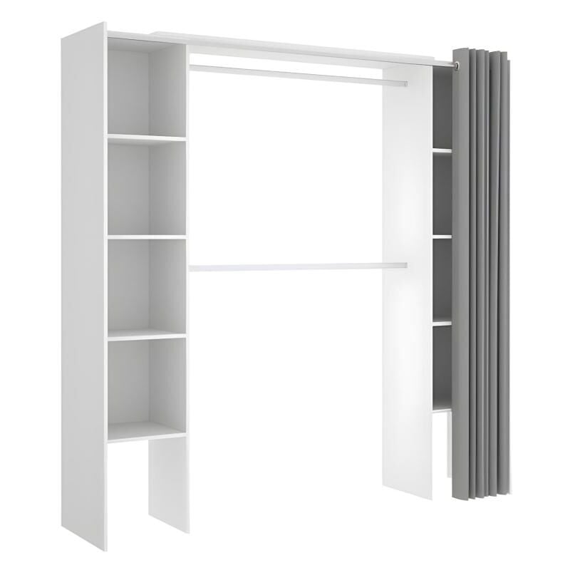 Mobimarket - Dressing extensible dorian avec rideau - L110/180 cm - Coloris : Blanc et gris