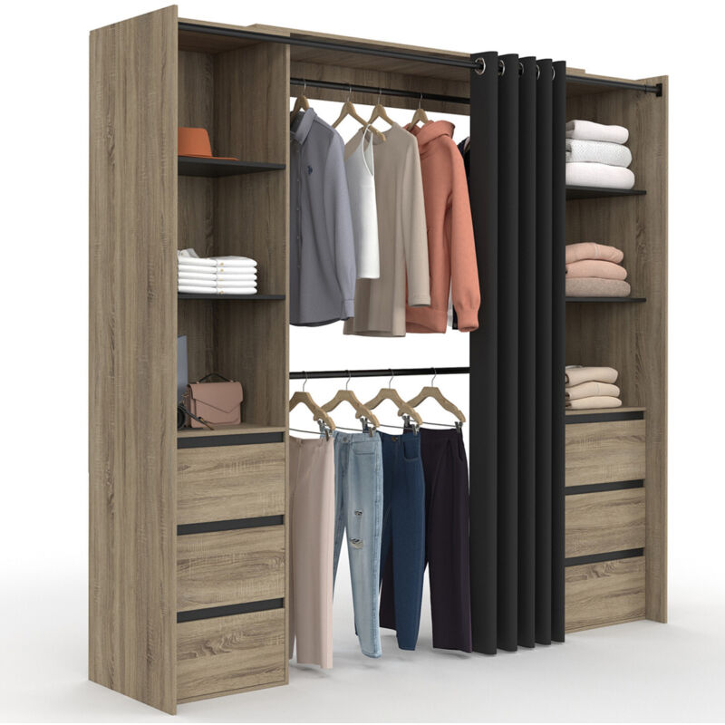Dressing extensible double MERYL 120/180 cm hêtre avec 6 tiroirs +