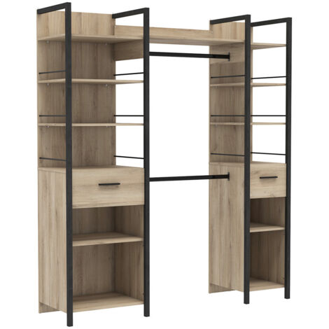 Dressing extensible style industriel chêne/noir Rita