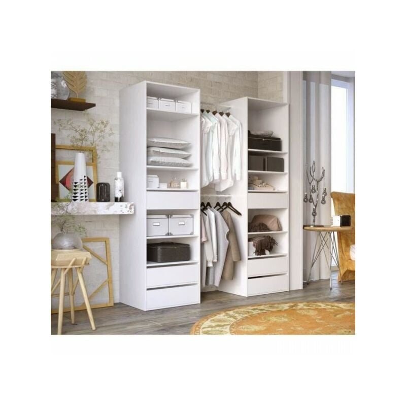 Sans Marque - Kit dressing 2 colonnes - Décor blanc - 6 tiroirs - 2 barres de penderie - l 177 x p 48 x h 200,2 cm - combi