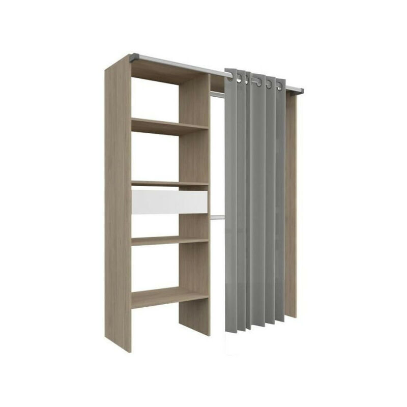 Kit dressing 1 colonne, 2 penderies, 1 tiroir – Décor chêne – Dimensions L 143,5 x P 48 x H 181,9 cm – Optimise l'espace de rangement – Ekipa