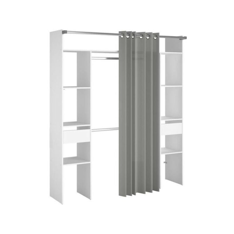 Kit dressing artic ekipa - Décor mélaminé blanc - 2 penderies + 2 tiroirs - L176 x P48 x H202 cm -Fabriqué en France