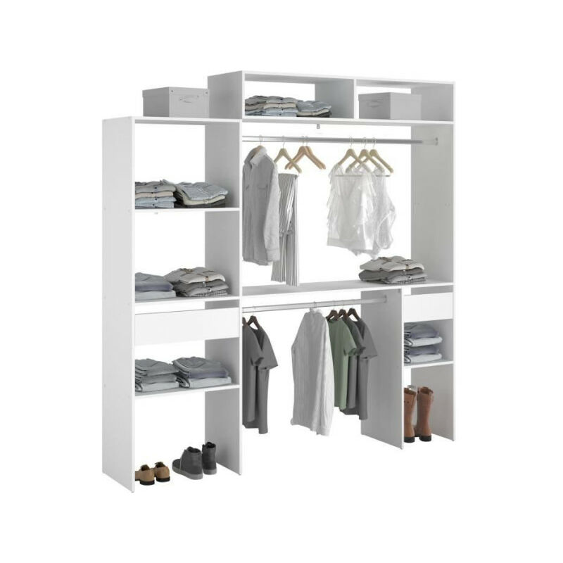 Kit dressing extensible artic ekipa - Blanc - 2 penderies + 2 tiroirs + 1 surmeuble