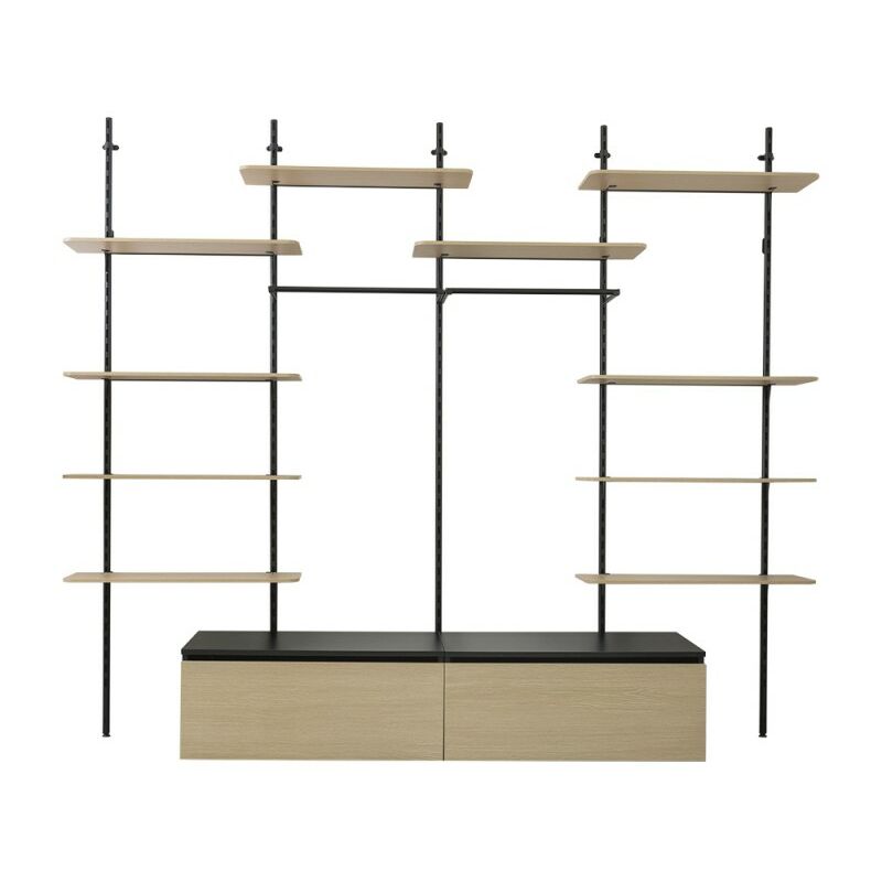 Meuble dressing bibliotheque modulable au design industriel avec 10 etageres reglables l80cm et 2 caissons bois Sodiake