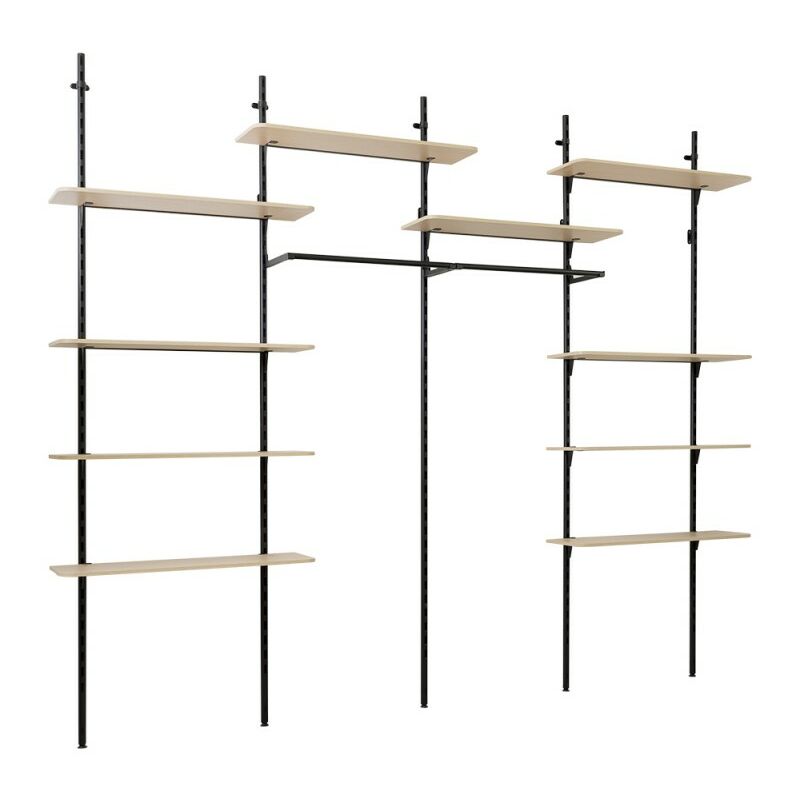 Meuble dressing bibliotheque modulable au design industriel avec 10 etageres l80cm et 2 barres penderie Sodiake