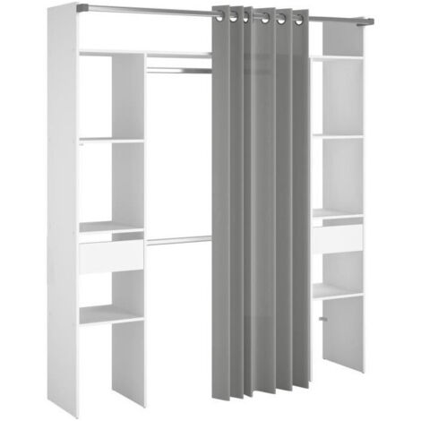 Dressing modulable blanc 176x48x202 cm – 2 penderies et 2 tiroirs – Panneaux de particules mélaminés – Optimisation rangement intérieur