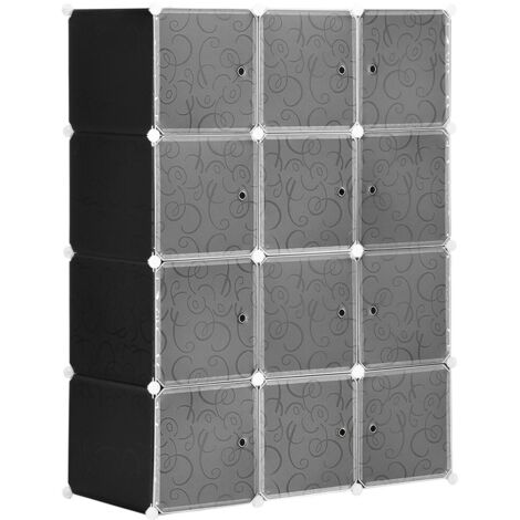 Dressing Modulable DIY - Armoire avec Étagères Cubes et Tringle, PP Noir et Blanc, pour Chambre