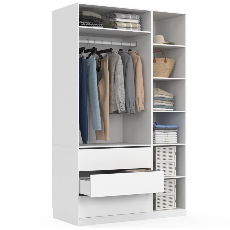 Idmarket - Dressing modulable taylor 120 x 55 x 200 cm 2 modules avec penderie + étagères + tiroirs blanc