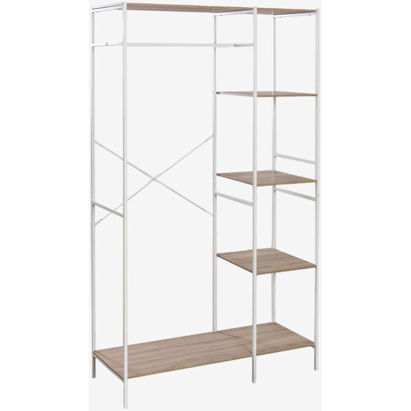 Sklum - Armoire Ouverte en Bois et Métal Baxter Blanc - Bois Naturel