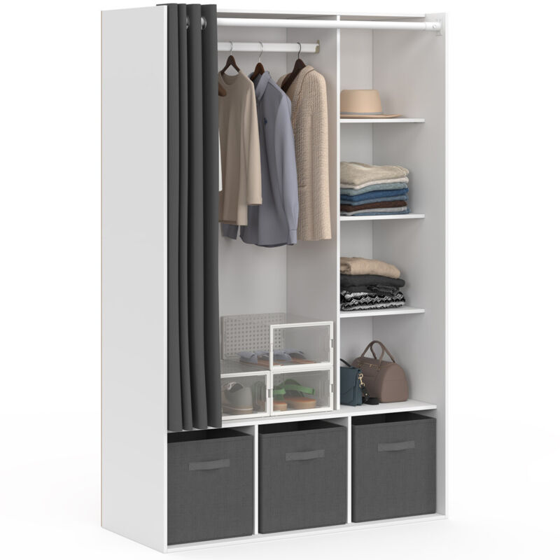 Dressing penderie DIANE 105 x 50 x 172 cm blanc avec étagères + boites