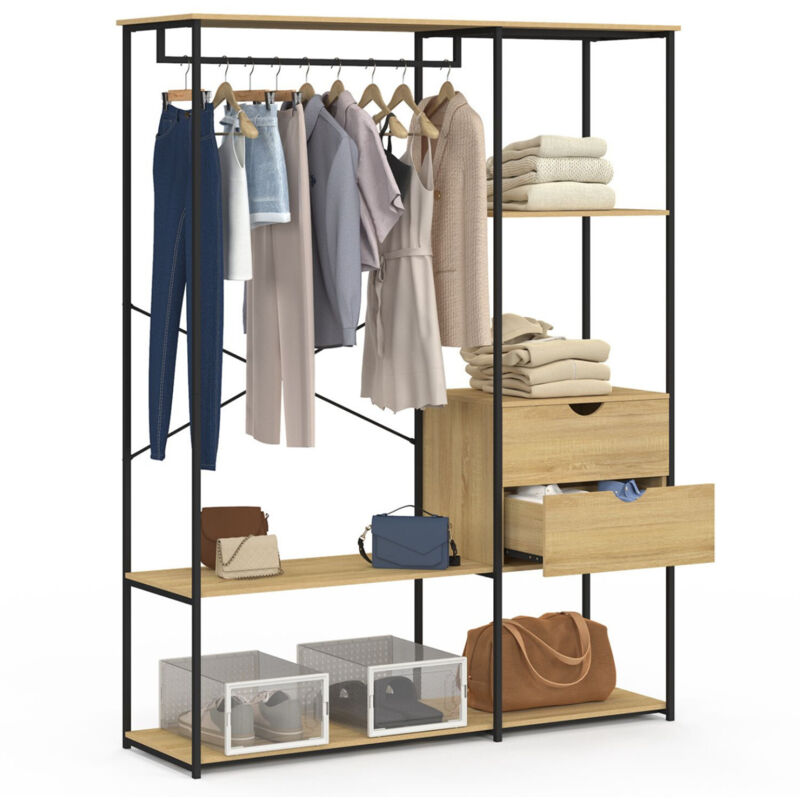 Dressing penderie avec étagères et 2 tiroirs L. 130 cm design industriel
