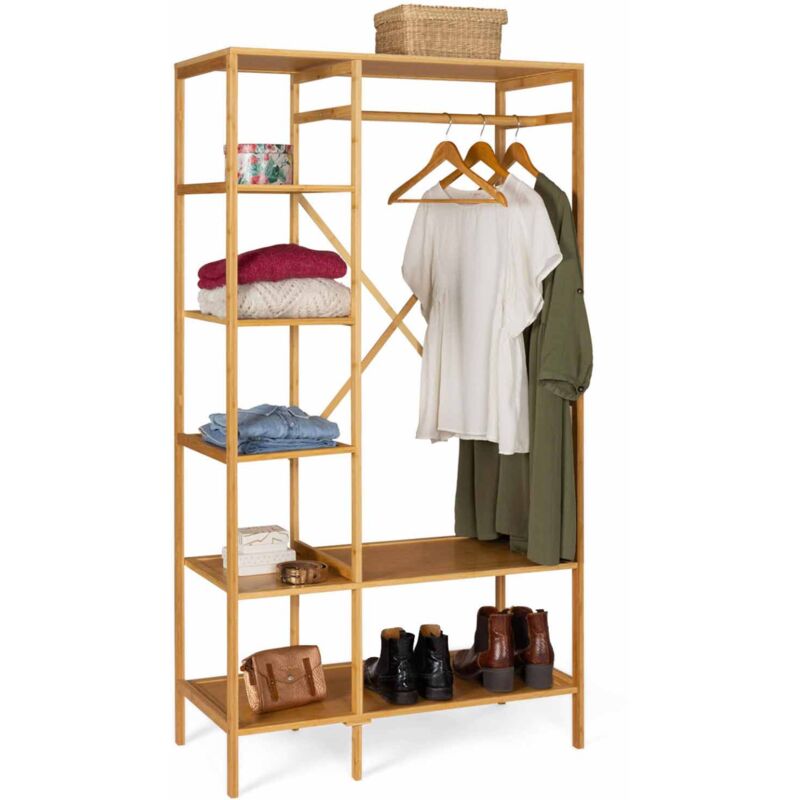 Dressing penderie effet bambou lana avec étagères