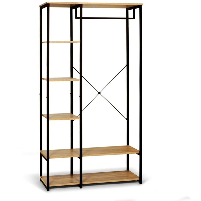 Dressing porte vêtements effet bois et métal