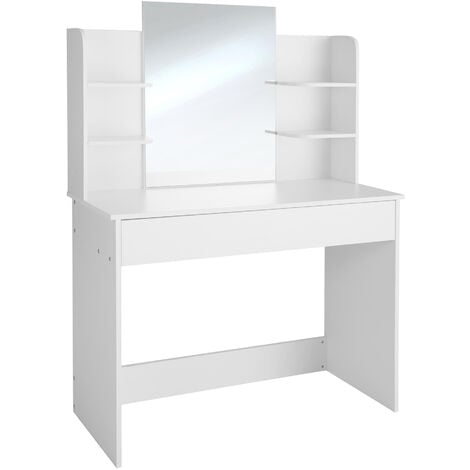 main image of "Dressing table Camille with mirror, drawer and storage shelves - dressing table mirror, makeup table, vanity table - white"