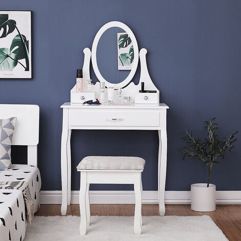 Dressing Table, Makeup Table - with 1 Mirror 3 Drawers and Stool - 137 x 80 x 40 cm