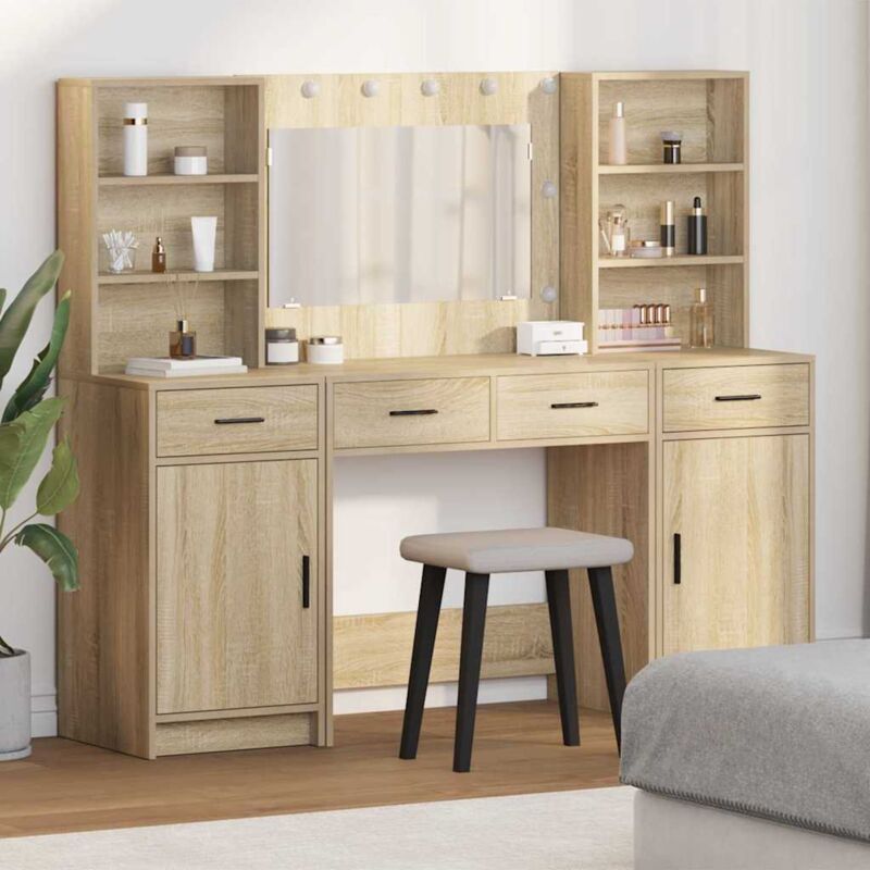 Dressing Table Set With Drawer 3 Pcs Sonoma Oak Engineered Wood Vidaxl