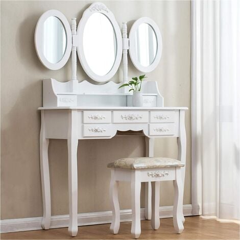 Dressing Table Set Vanity Dresser With 3 Way Tri Fold Mirrors 4