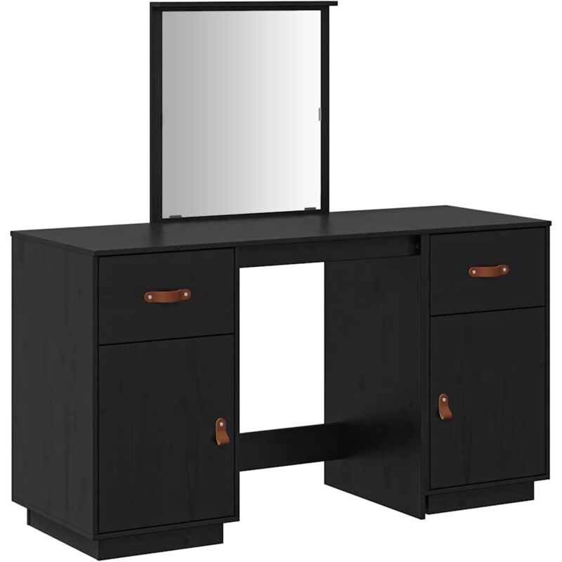 Vidaxl - Dressing Table Set with a Mirror Black Solid Wood Pine Black
