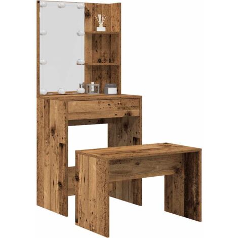 Dressing Table Set with LED Old Wood Engineered Wood vidaXL