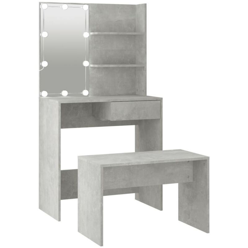 Dressing Table Set With Led Concrete Grey Engineered Wood Vidaxl Grey