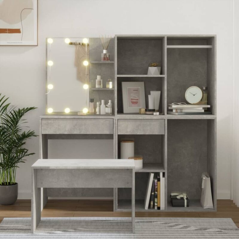 Vidaxl - Dressing Table Set With Led Concrete Grey Engineered Wood