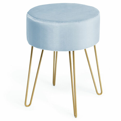Dressing Table Stool Round Velvet Footrest Ottoman Footrest Bedroom Makeup Seat BLue